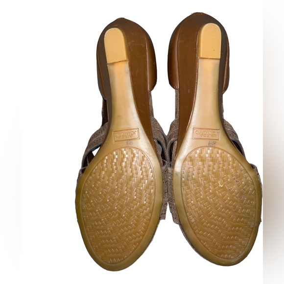 New Joan David Suede Crisscross Strap Wedge Heel Sandals 7.5 Light Brown - Picture 10 of 14